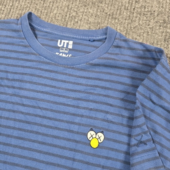 Uniqlo Other - Uniqlo UT KAWS Shirt Mens Small Blue Striped Embroidered Face Graphic Tee